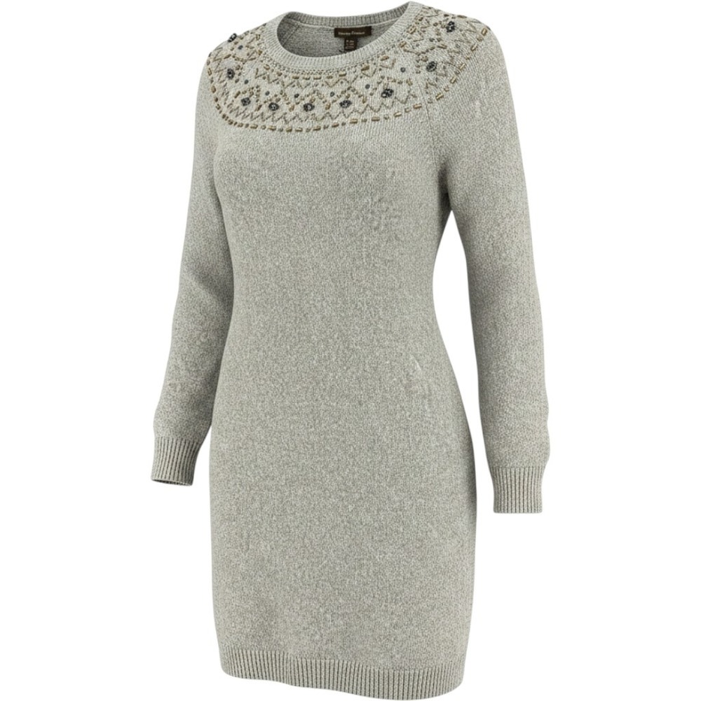 Tommy Bahama NEW Women Medium Larchmont Crystal Neckline Sweater Knit Dress Gray